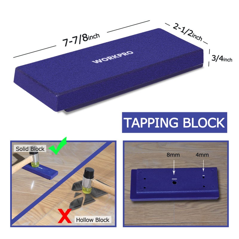 WORKPRO Laminate Wood Flooring Installation Kit with Reinforced Double-Faced Mallet, Heavy Duty Pull Bar, Tapping Block and 30-Piece Spacers Included,Multicolor - Image 4